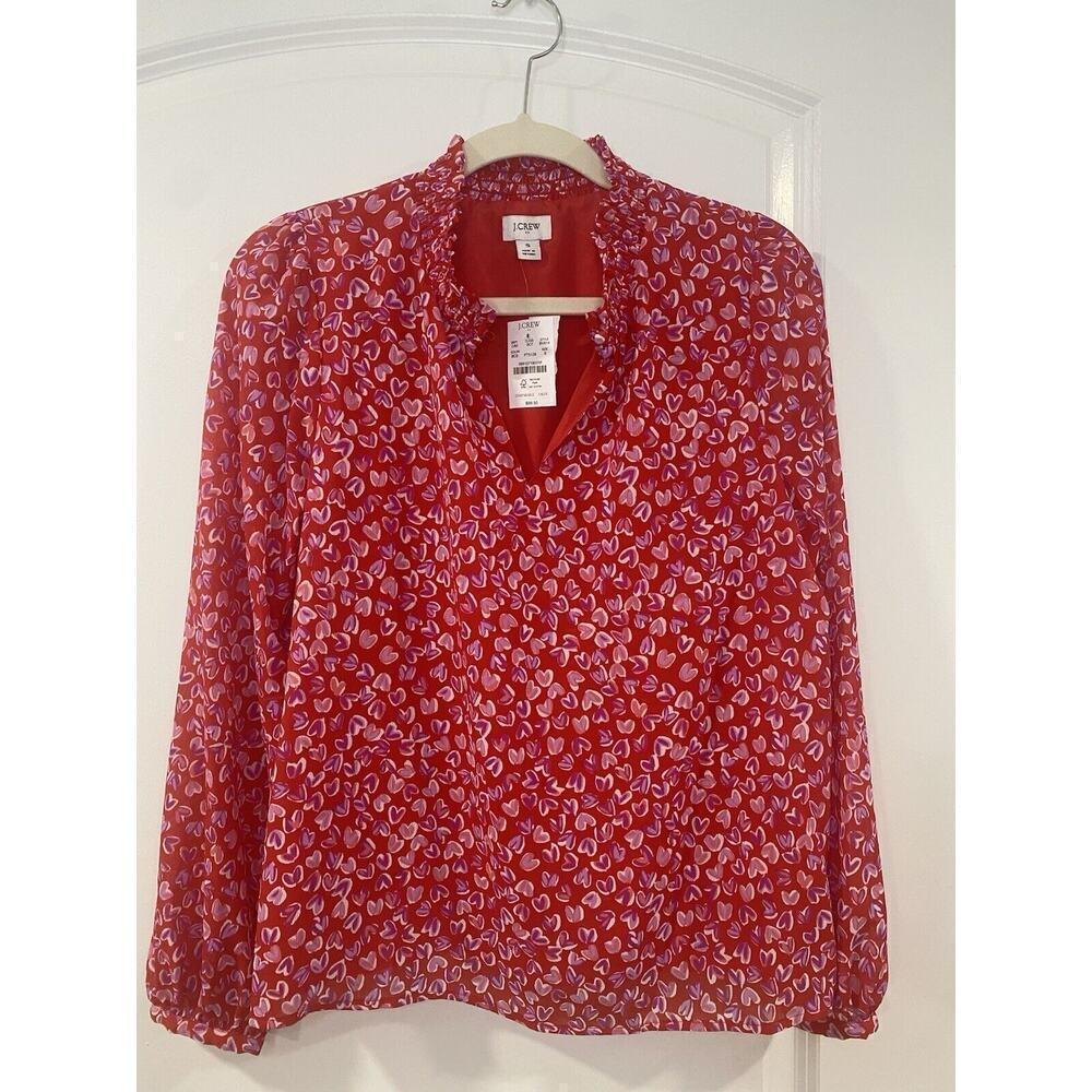J.Crew Heart Print Keyhole Blouse Small Red Pink NWT - Picture 10 of 11
